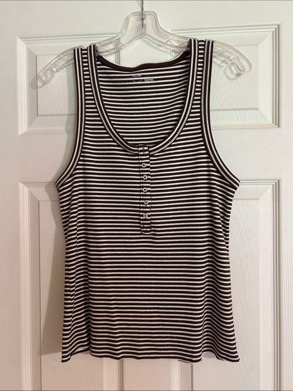 Striped Brown and White Henley Tank Top